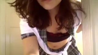 Pretty teen in a school uniform dress on webcam chodi choda nangi nanga